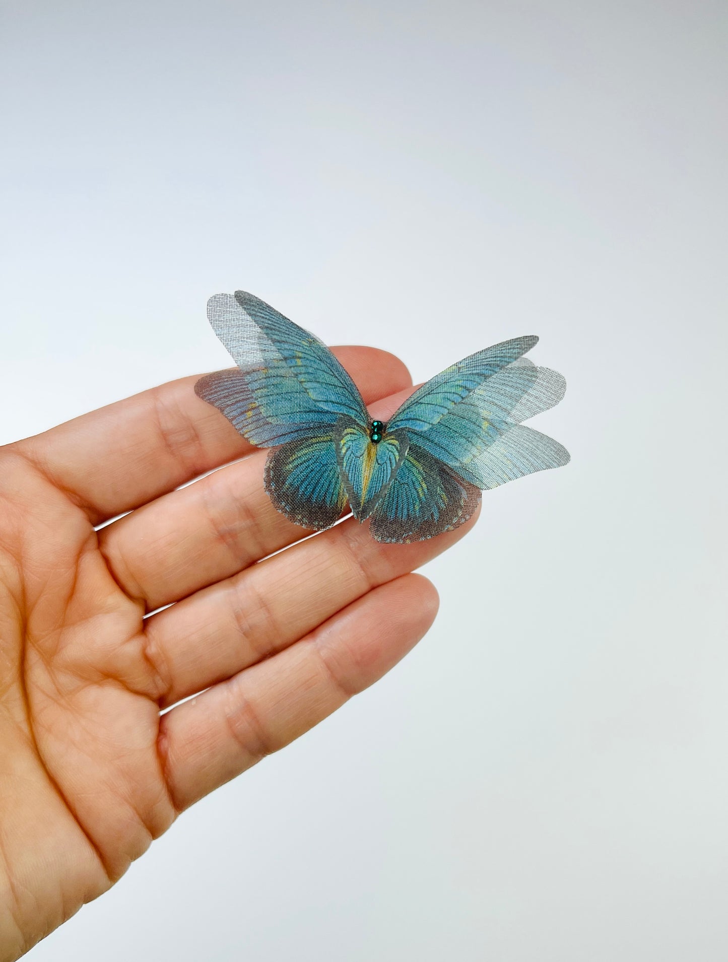 Teal green silk organza butterfly | bridal bouquet & beach wedding hair accessory | wedding dress applique | bridal shoes accessories