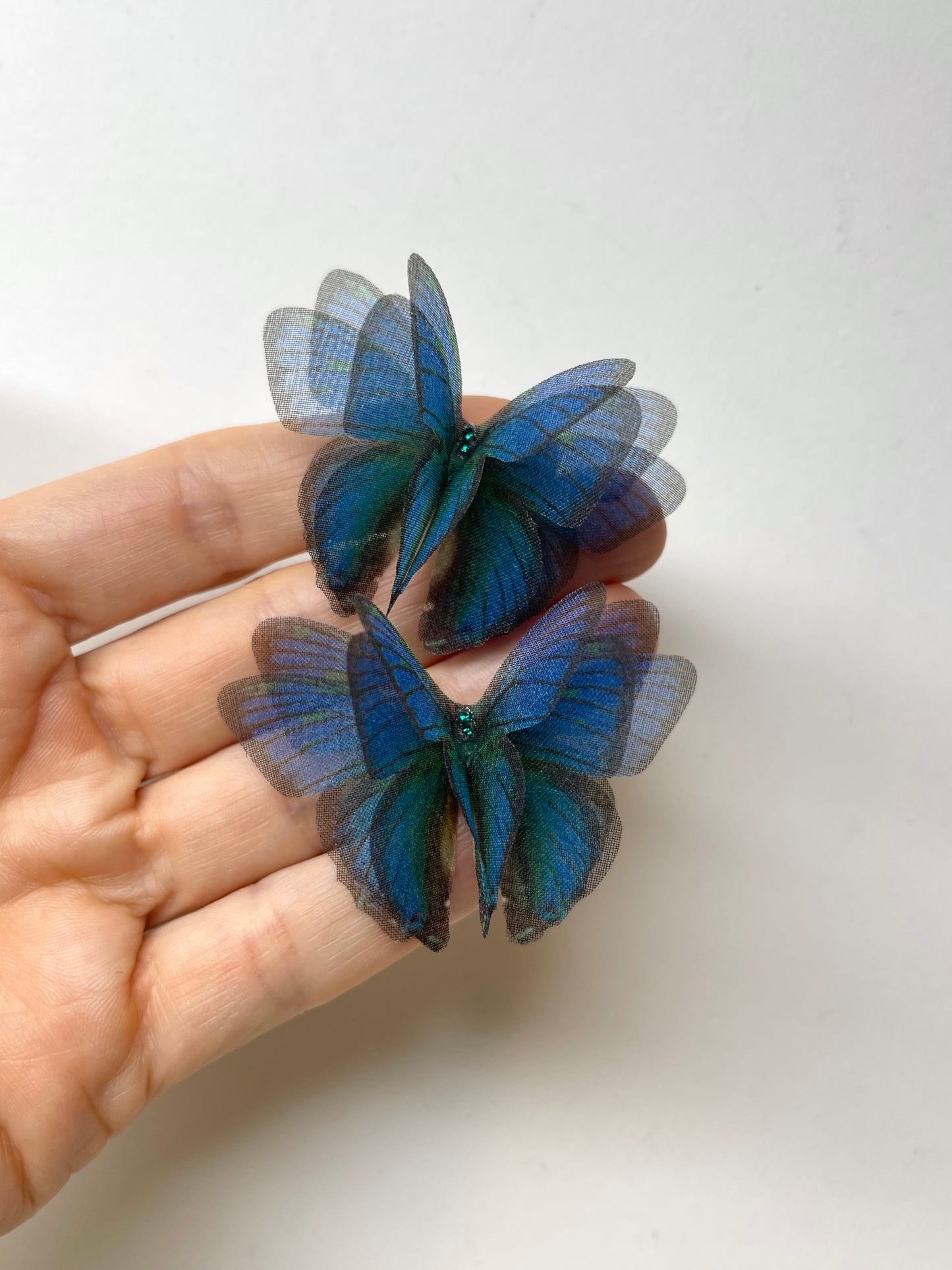 Teal blue silk organza butterfly | bridal bouquet & beach wedding hair accessory | wedding dress applique | bridal shoes accessories
