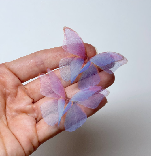 Pastel Unicorn silk organza butterfly | bridal bouquet | bridesmaid accessories | bridal veil hair pins