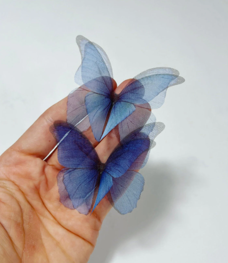 Blue rainbow silk organza butterflies | ombre blue applique for wedding veil | wedding dress | something blue | wedding invitations