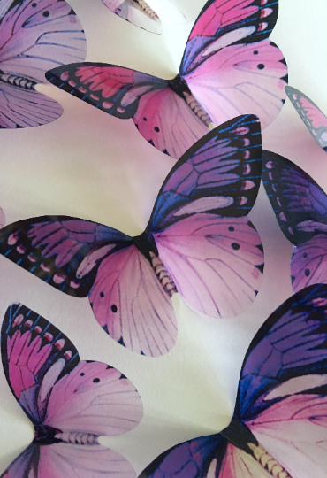 Vintage purple butterflies | plastic transparent butterflies | 3D decorative butterflies | butterfly wall art installation