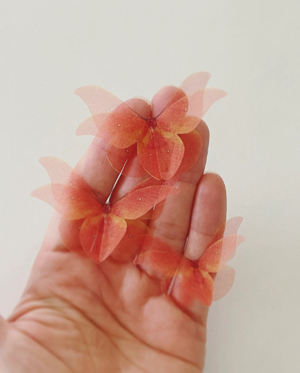 Coral silk organza butterfly | bridal bouquet | bridesmaid accessories | bridal veil hair pins