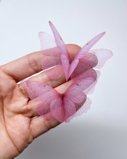 Fuchsia and Azalea silk organza butterfly | bridal bouquet | bridesmaid accessories | bridal veil hair pins