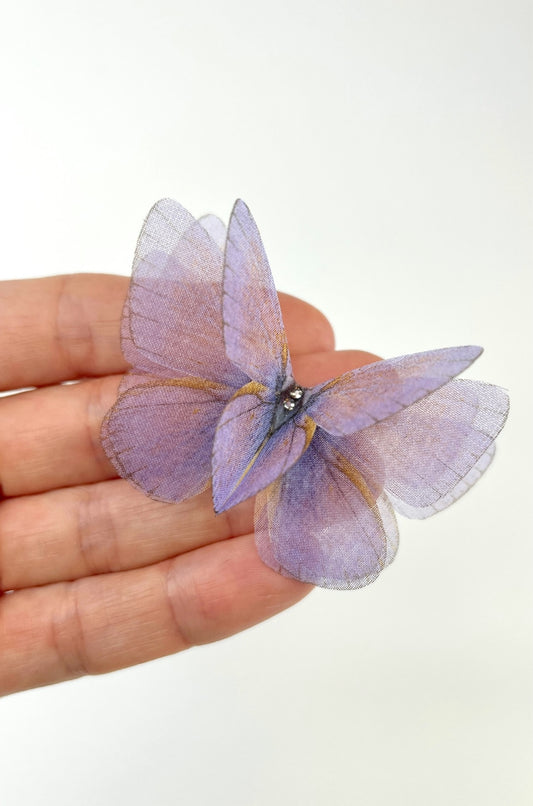 Blush lavender silk organza butterfly | wedding bouquet | soft lavender silk accessory | bridal hair butterfly pins