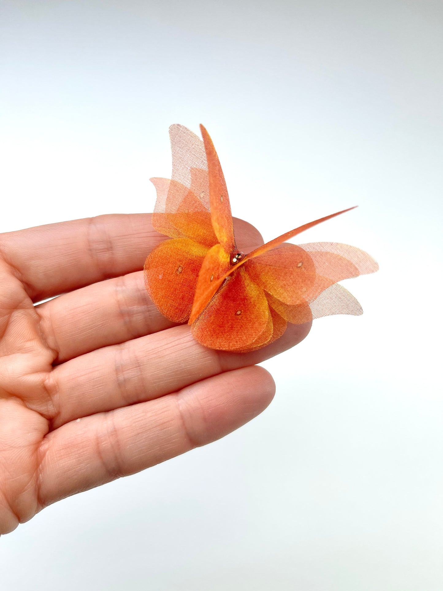 Coral silk organza butterfly | Swarovski crystal bridal headpiece | boho wedding | bridal Veil, boutonniere