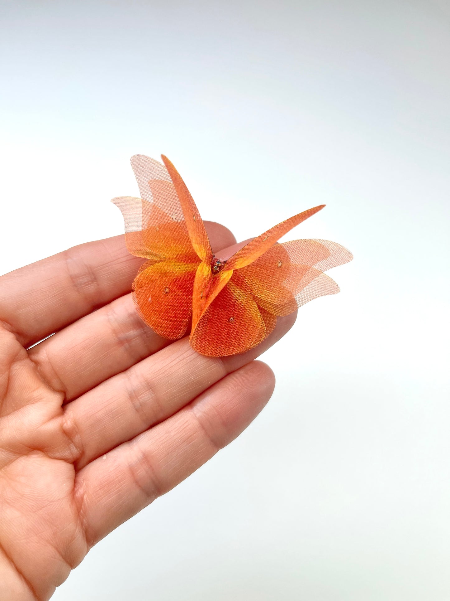 Coral silk organza butterfly | Swarovski crystal bridal headpiece | boho wedding | bridal Veil, boutonniere