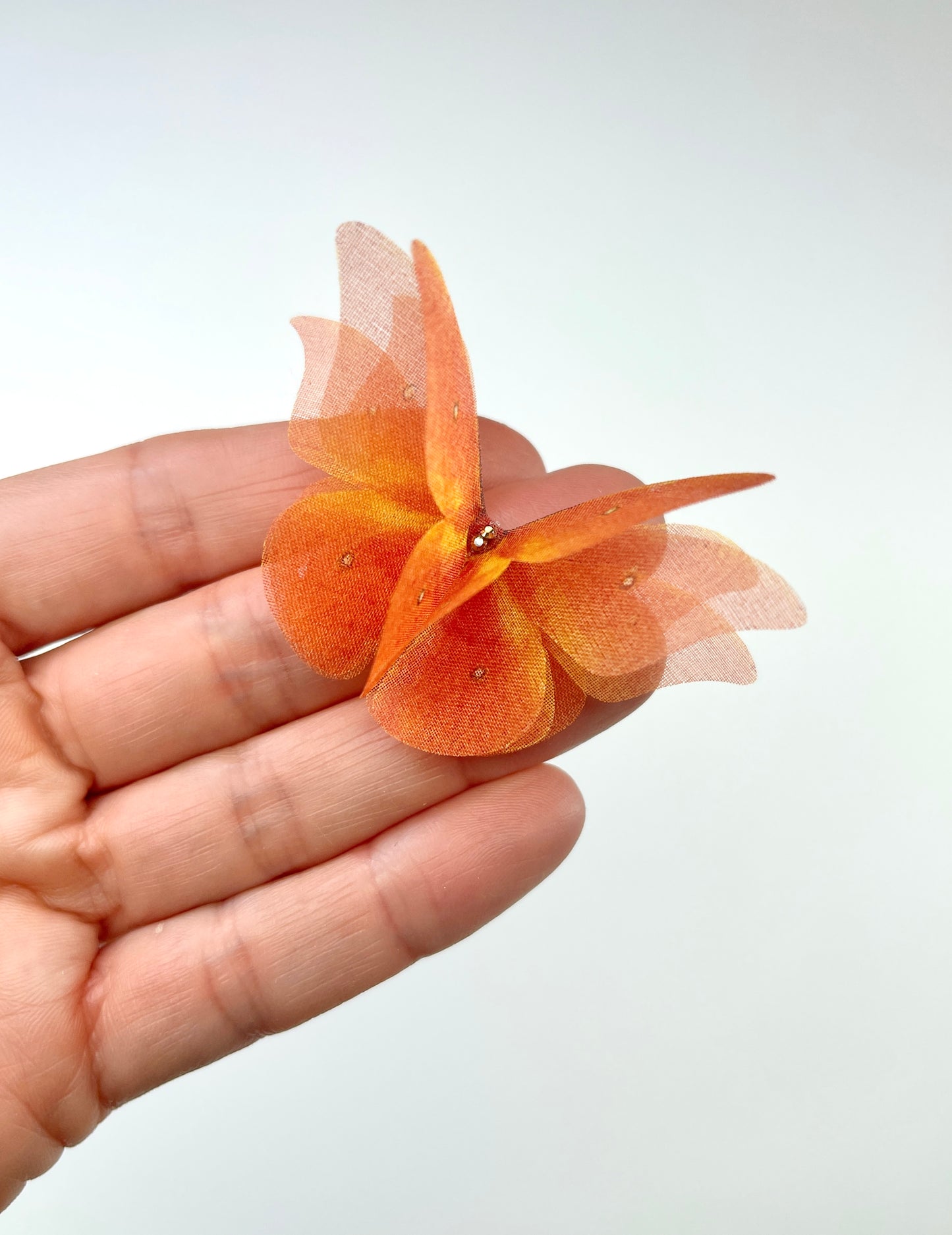 Coral silk organza butterfly | Swarovski crystal bridal headpiece | boho wedding | bridal Veil, boutonniere