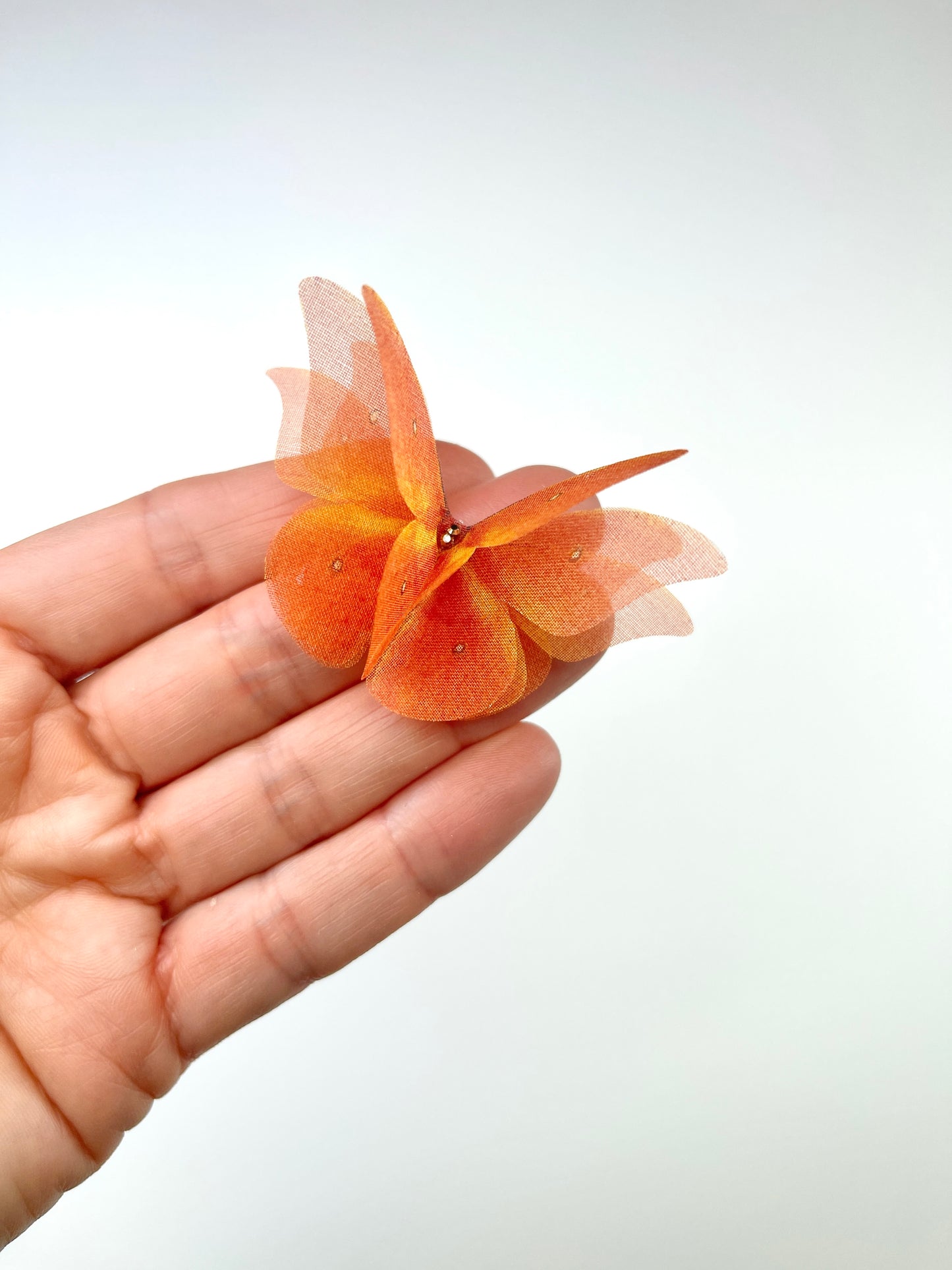 Coral silk organza butterfly | Swarovski crystal bridal headpiece | boho wedding | bridal Veil, boutonniere