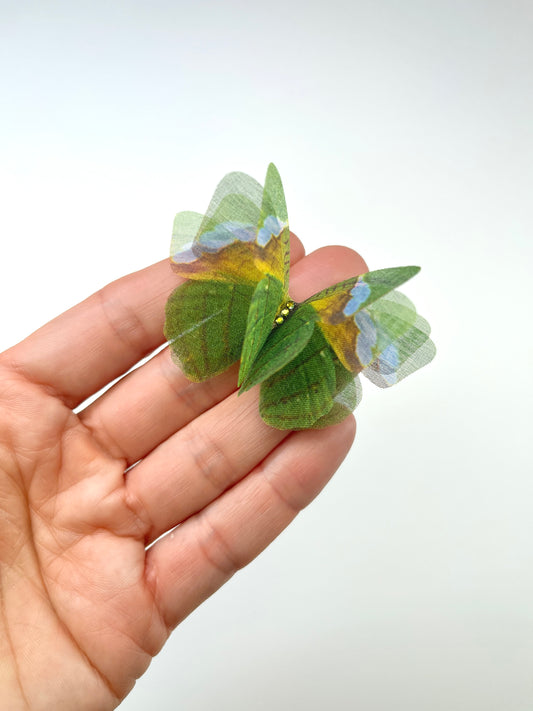 Green forest  silk organza butterfly | 3D butterfly appliqué | spring wedding | bridal boho accessory | veil & flower bouquet decor