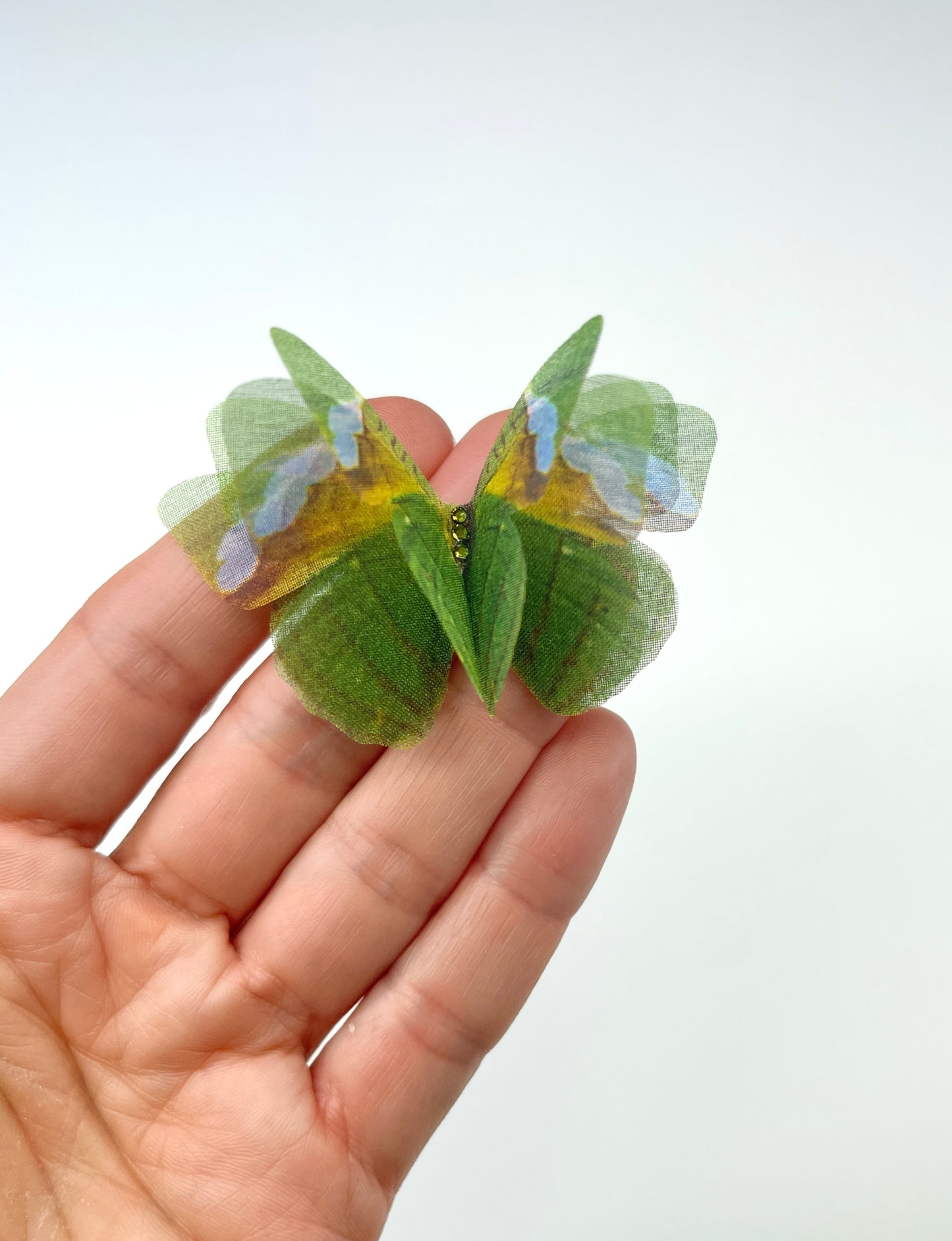 Green forest  silk organza butterfly | 3D butterfly appliqué | spring wedding | bridal boho accessory | veil & flower bouquet decor