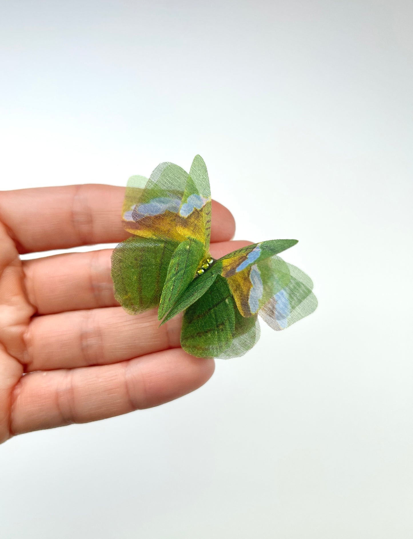Green forest  silk organza butterfly | 3D butterfly appliqué | spring wedding | bridal boho accessory | veil & flower bouquet decor