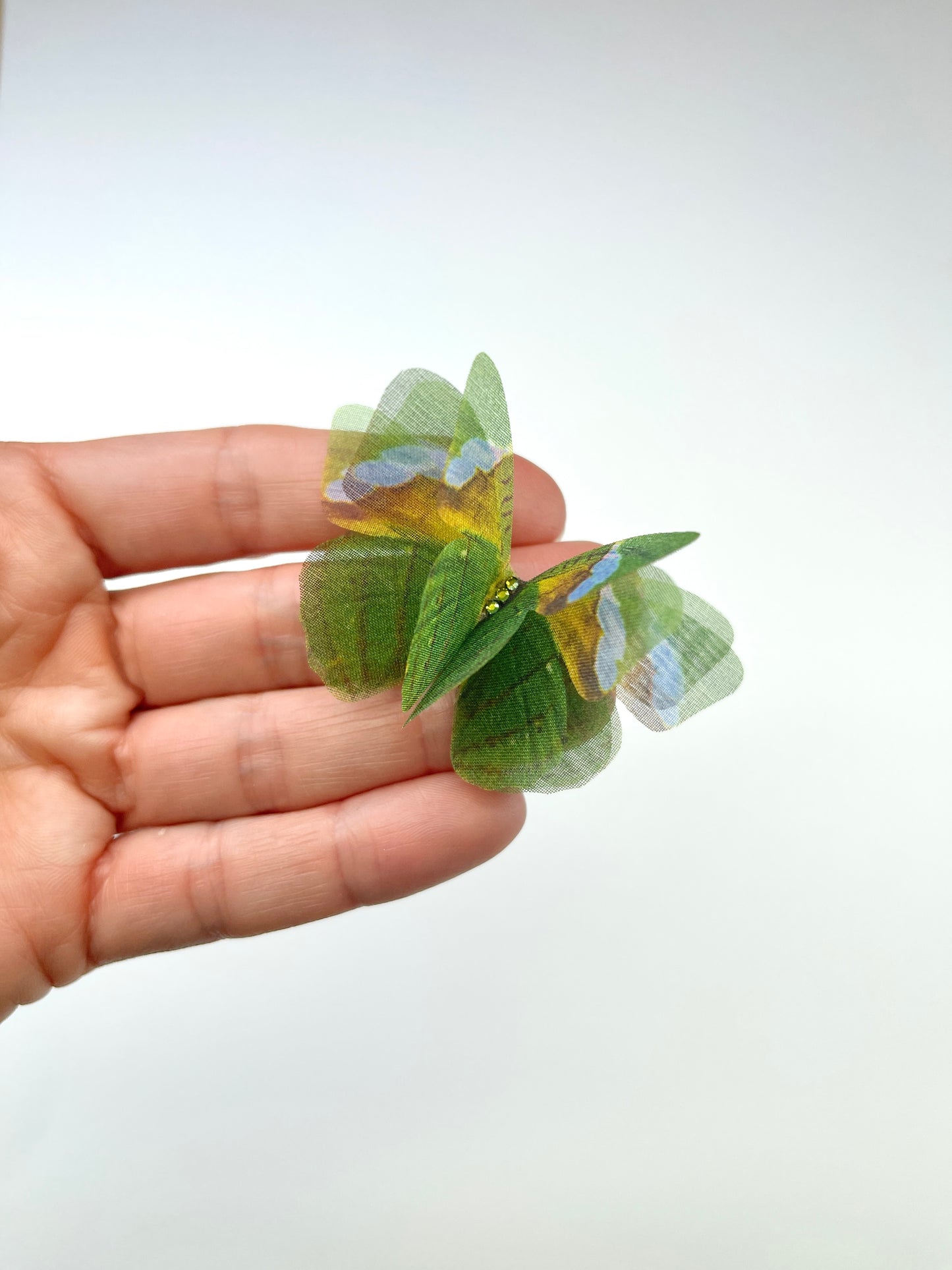Green forest  silk organza butterfly | 3D butterfly appliqué | spring wedding | bridal boho accessory | veil & flower bouquet decor