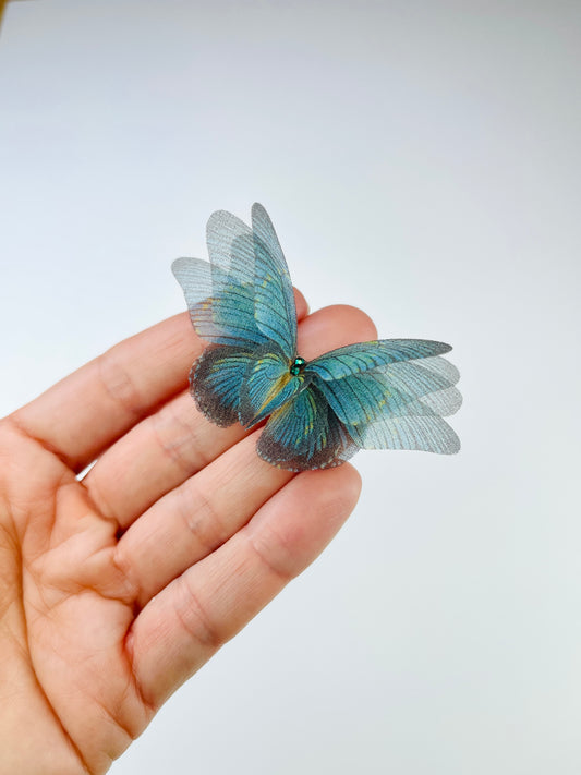 Teal green silk organza butterfly | bridal bouquet & beach wedding hair accessory | wedding dress applique | bridal shoes accessories