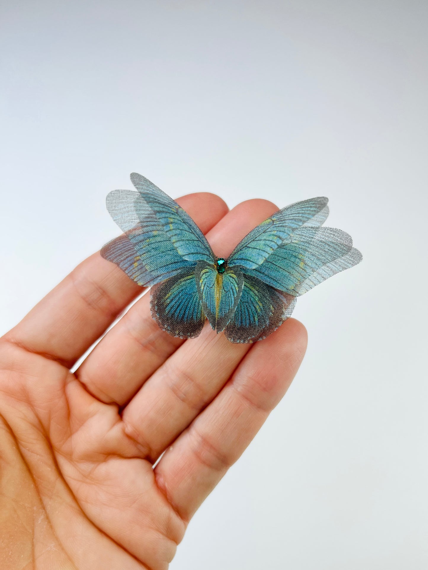Teal green silk organza butterfly | bridal bouquet & beach wedding hair accessory | wedding dress applique | bridal shoes accessories