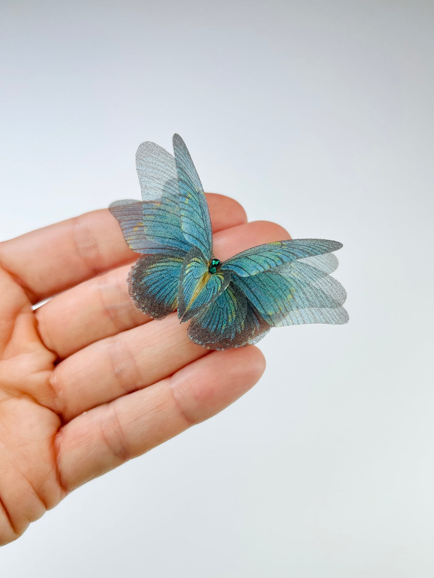 Teal green silk organza butterfly | bridal bouquet & beach wedding hair accessory | wedding dress applique | bridal shoes accessories