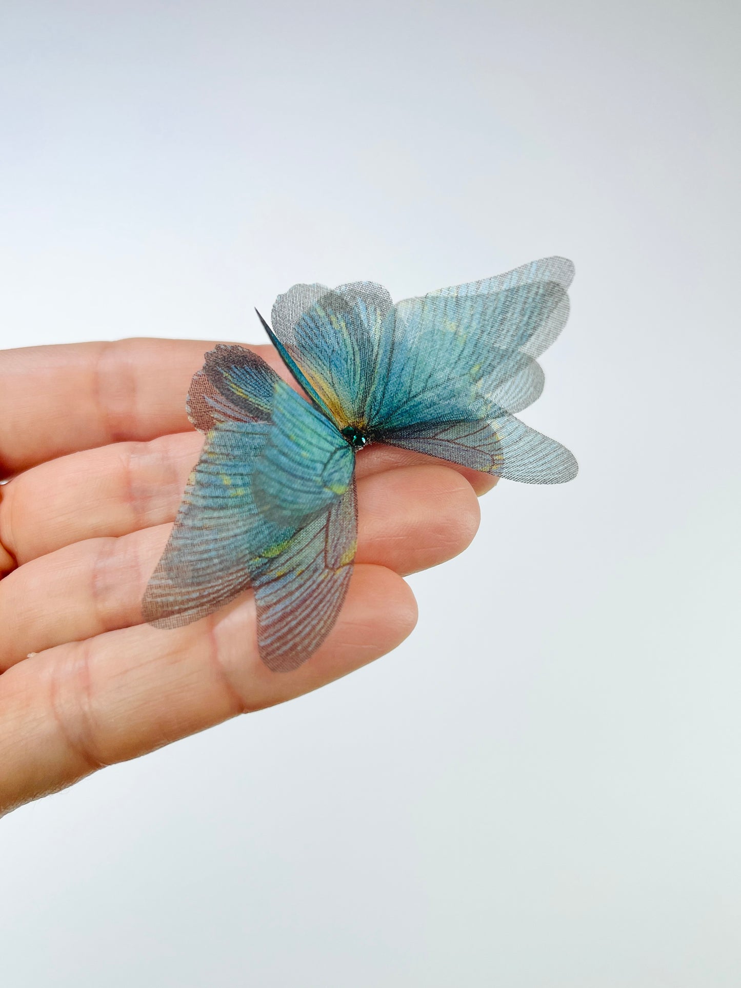 Teal green silk organza butterfly | bridal bouquet & beach wedding hair accessory | wedding dress applique | bridal shoes accessories