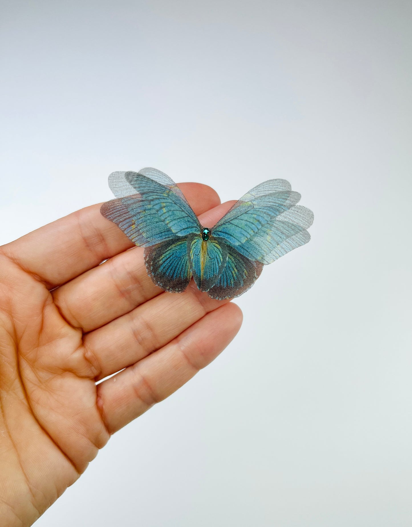 Teal green silk organza butterfly | bridal bouquet & beach wedding hair accessory | wedding dress applique | bridal shoes accessories