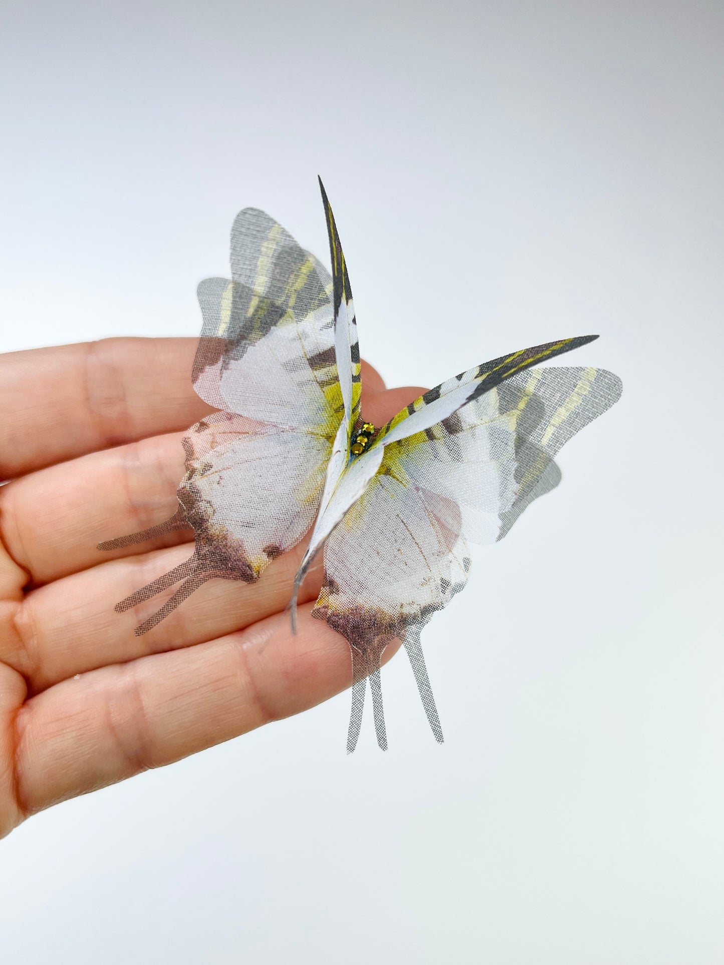 White and green tale silk organza butterfly | organza appliqué | bridal accessory | flower bouquet decor