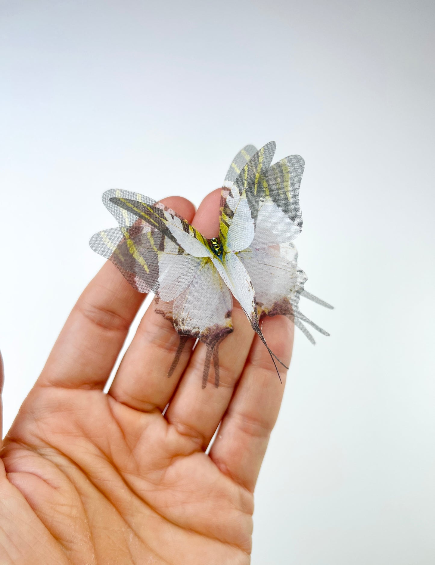 White and green tale silk organza butterfly | organza appliqué | bridal accessory | flower bouquet decor
