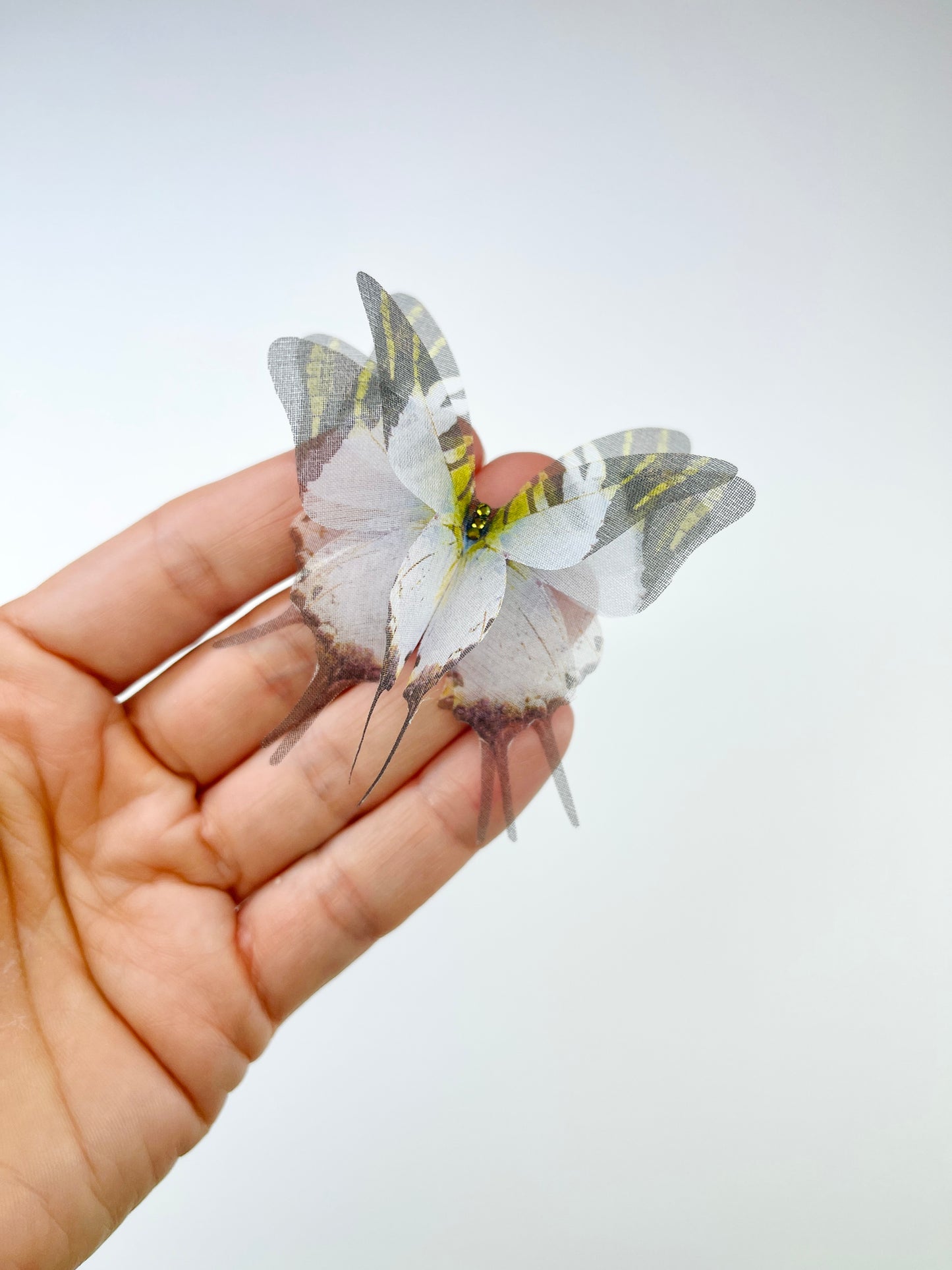 White and green tale silk organza butterfly | organza appliqué | bridal accessory | flower bouquet decor