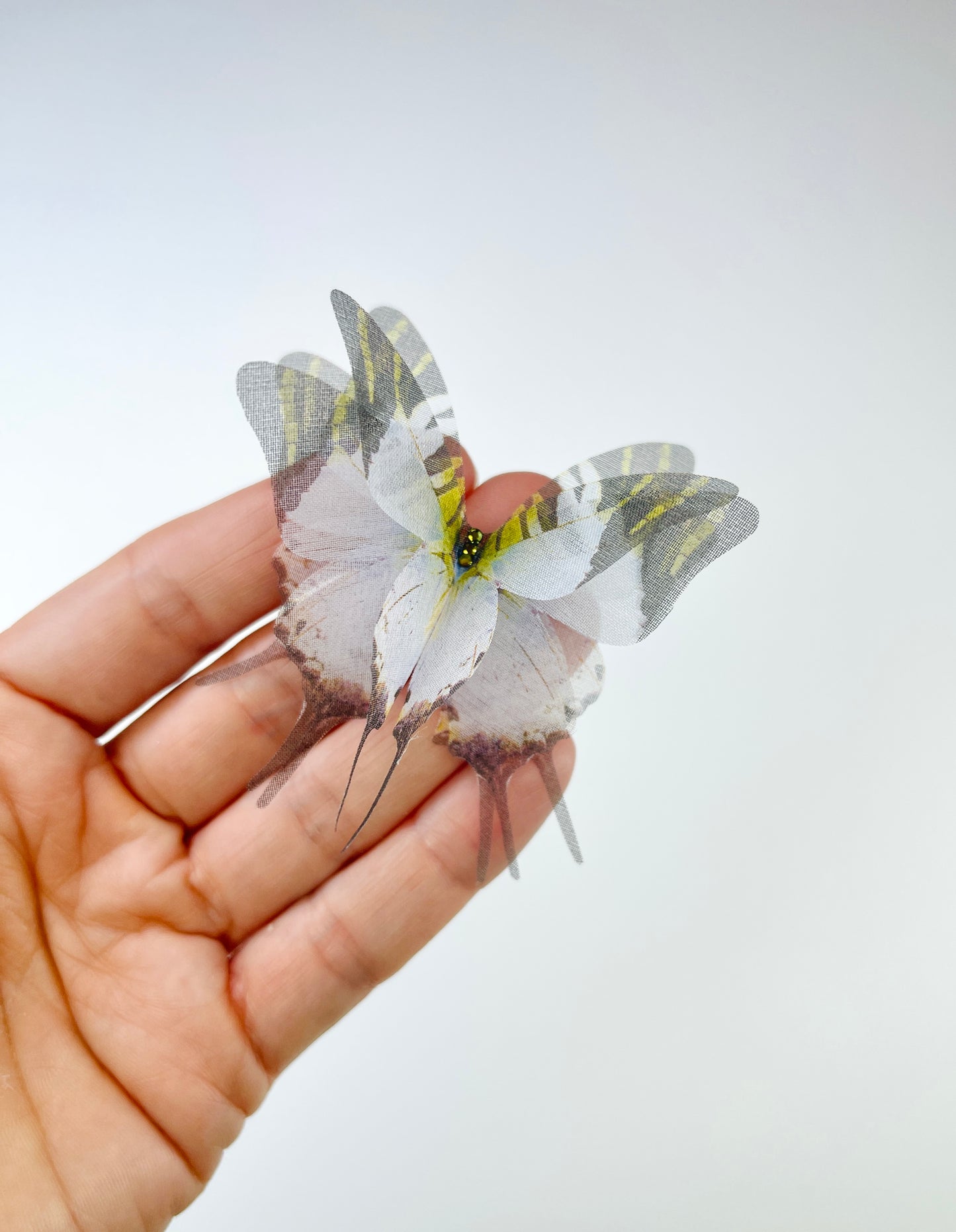 White and green tale silk organza butterfly | organza appliqué | bridal accessory | flower bouquet decor