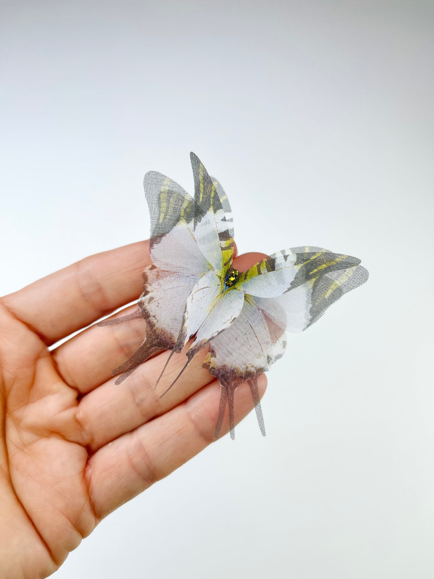 White and green tale silk organza butterfly | organza appliqué | bridal accessory | flower bouquet decor