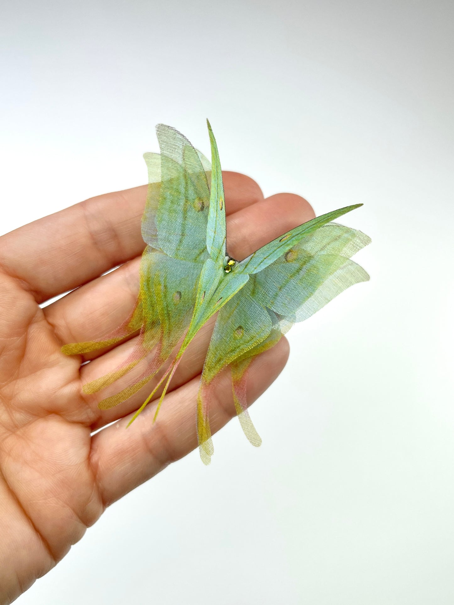 Green moon silk organza butterfly | bouquet Accent | wedding dress applique | bridal veil, boutonniere