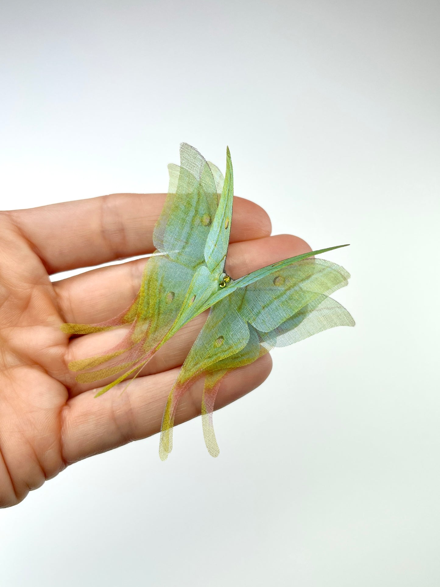 Green moon silk organza butterfly | bouquet Accent | wedding dress applique | bridal veil, boutonniere