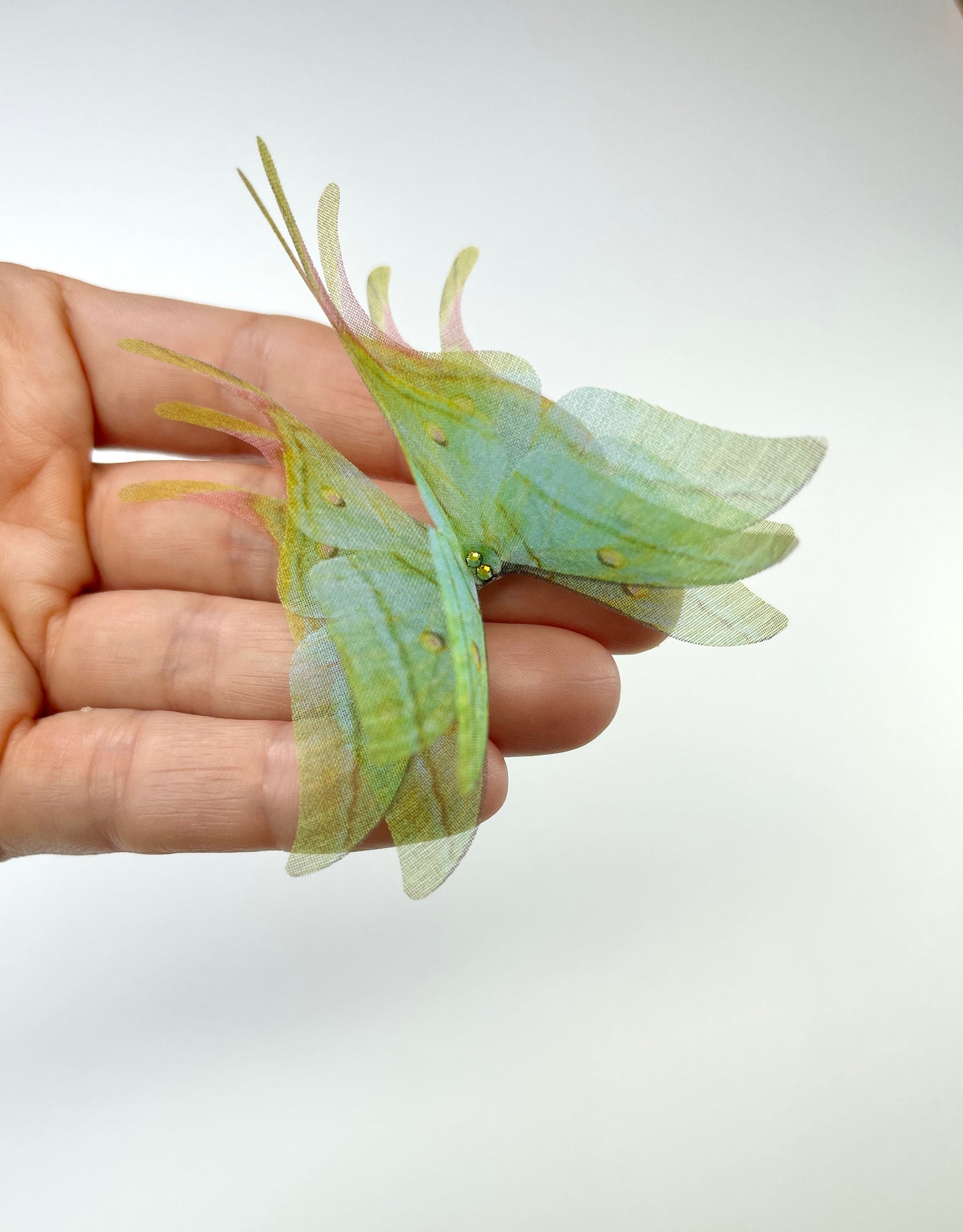 Green moon silk organza butterfly | bouquet Accent | wedding dress applique | bridal veil, boutonniere