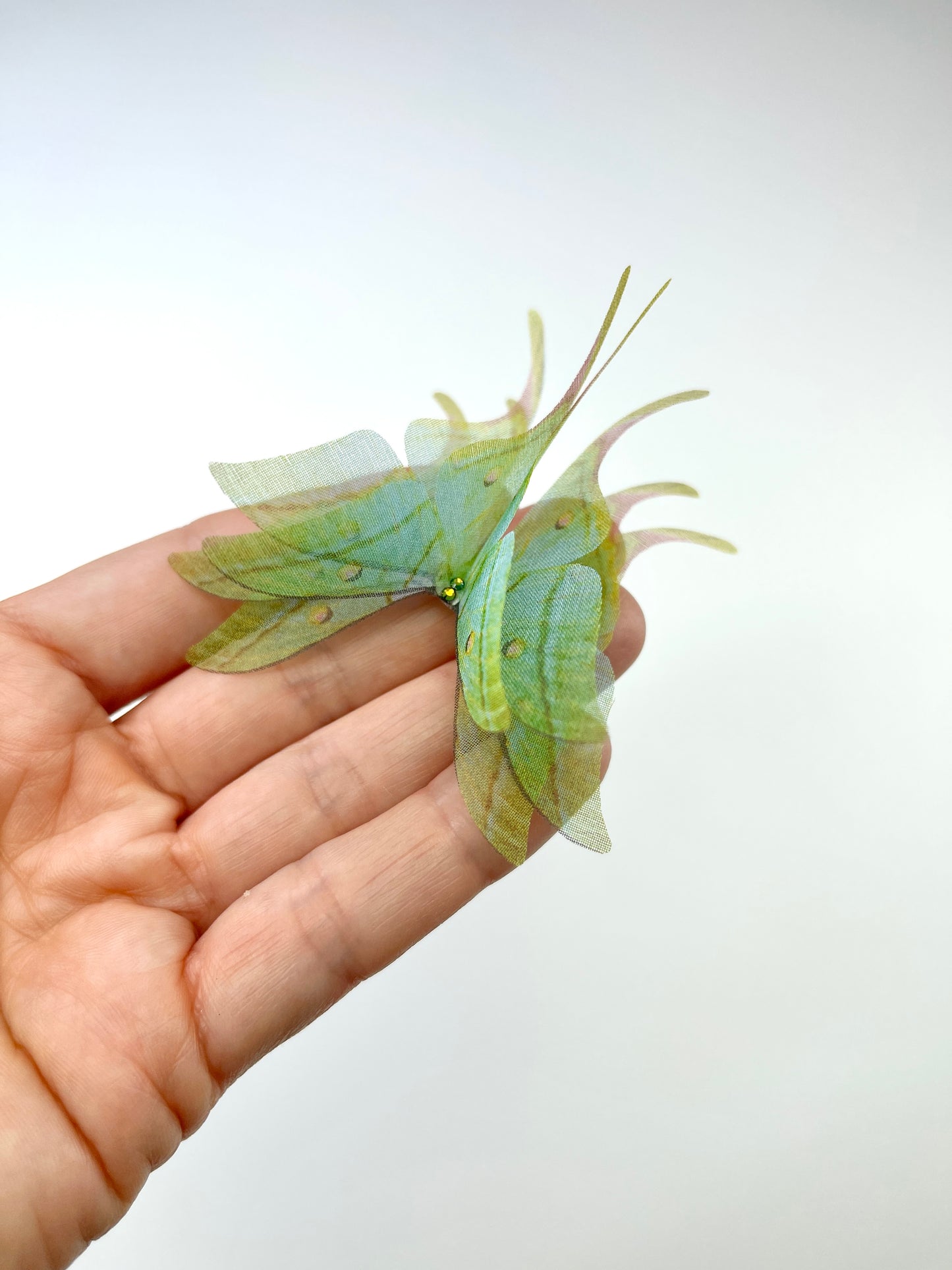 Green moon silk organza butterfly | bouquet Accent | wedding dress applique | bridal veil, boutonniere