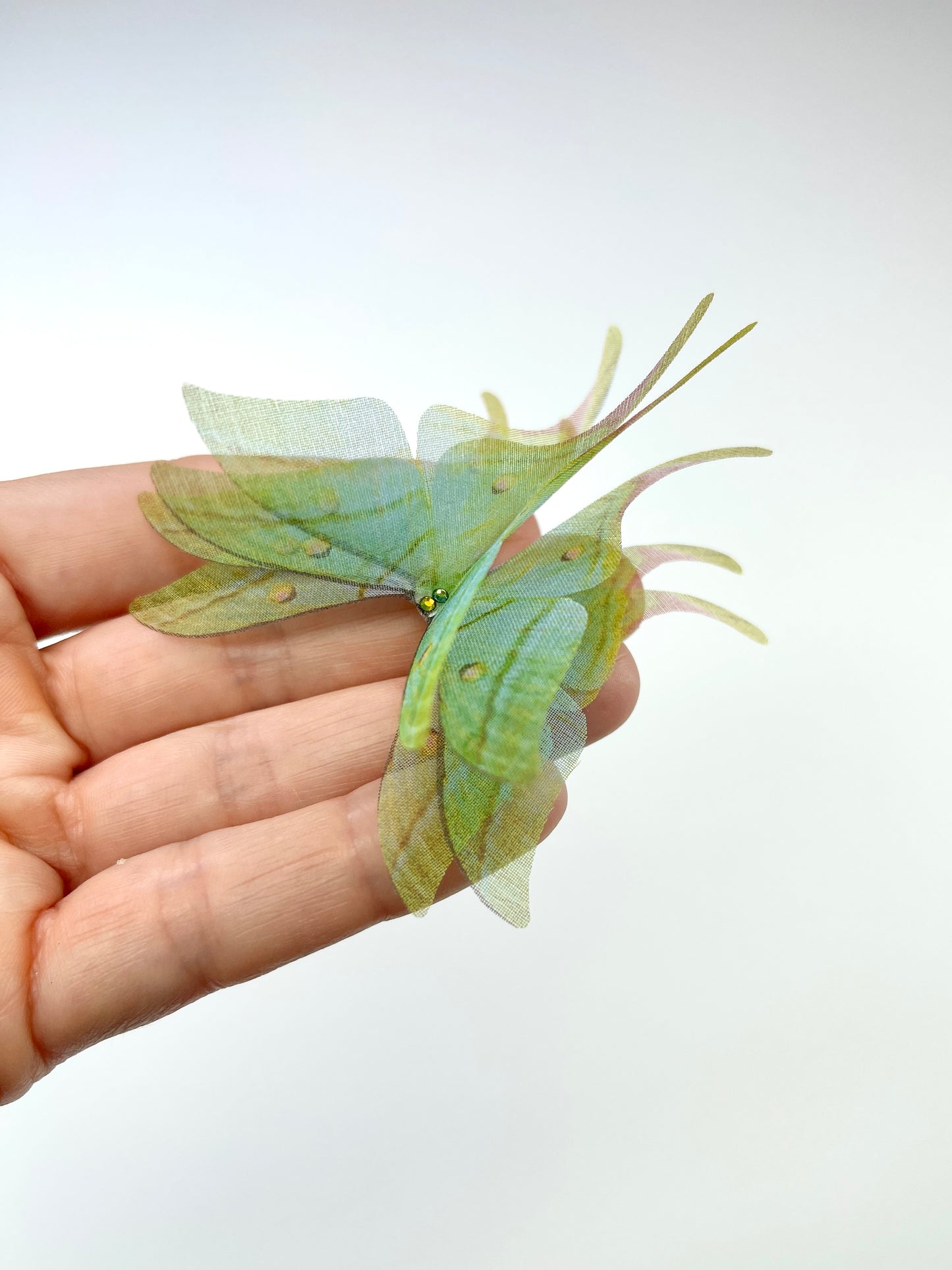 Green moon silk organza butterfly | bouquet Accent | wedding dress applique | bridal veil, boutonniere