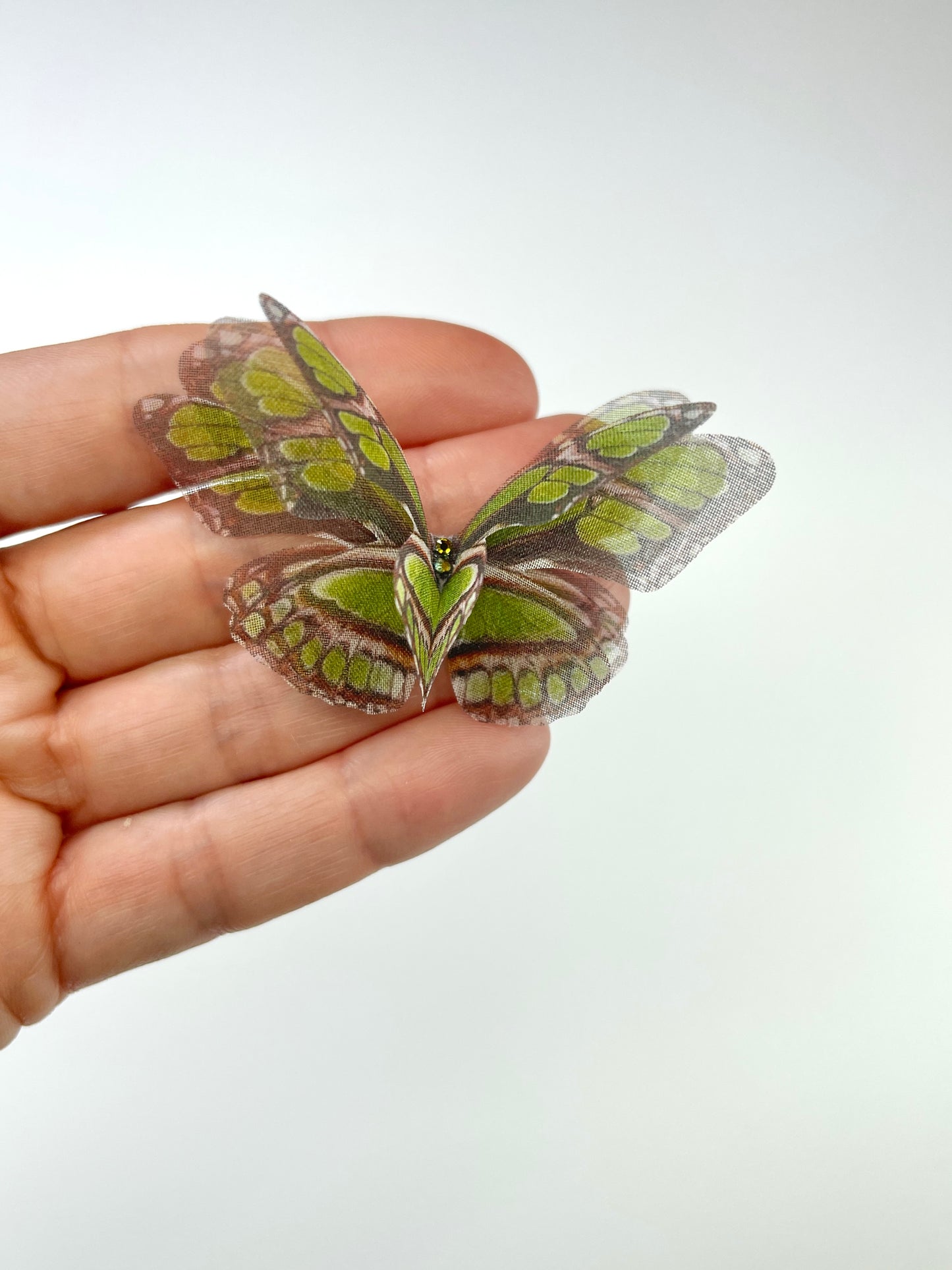 Dark Green silk organza butterfly | 3D butterfly appliqué | spring wedding | bridal boho accessory | veil & flower bouquet decor