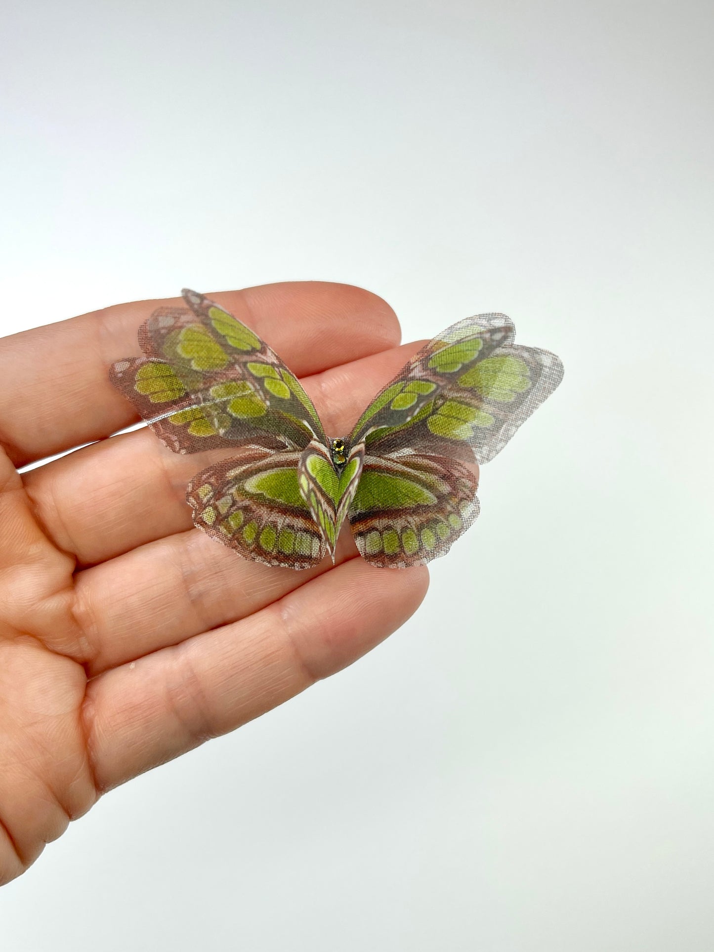 Dark Green silk organza butterfly | 3D butterfly appliqué | spring wedding | bridal boho accessory | veil & flower bouquet decor