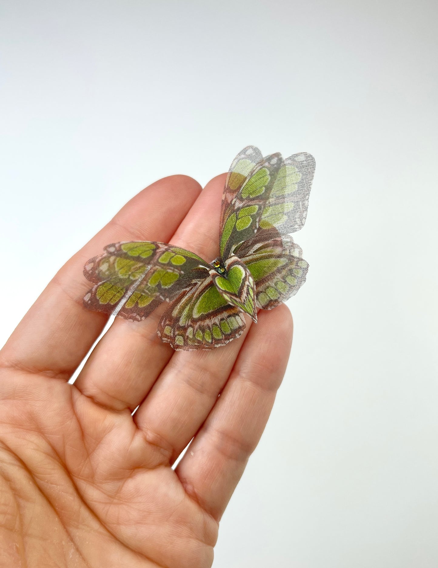 Dark Green silk organza butterfly | 3D butterfly appliqué | spring wedding | bridal boho accessory | veil & flower bouquet decor
