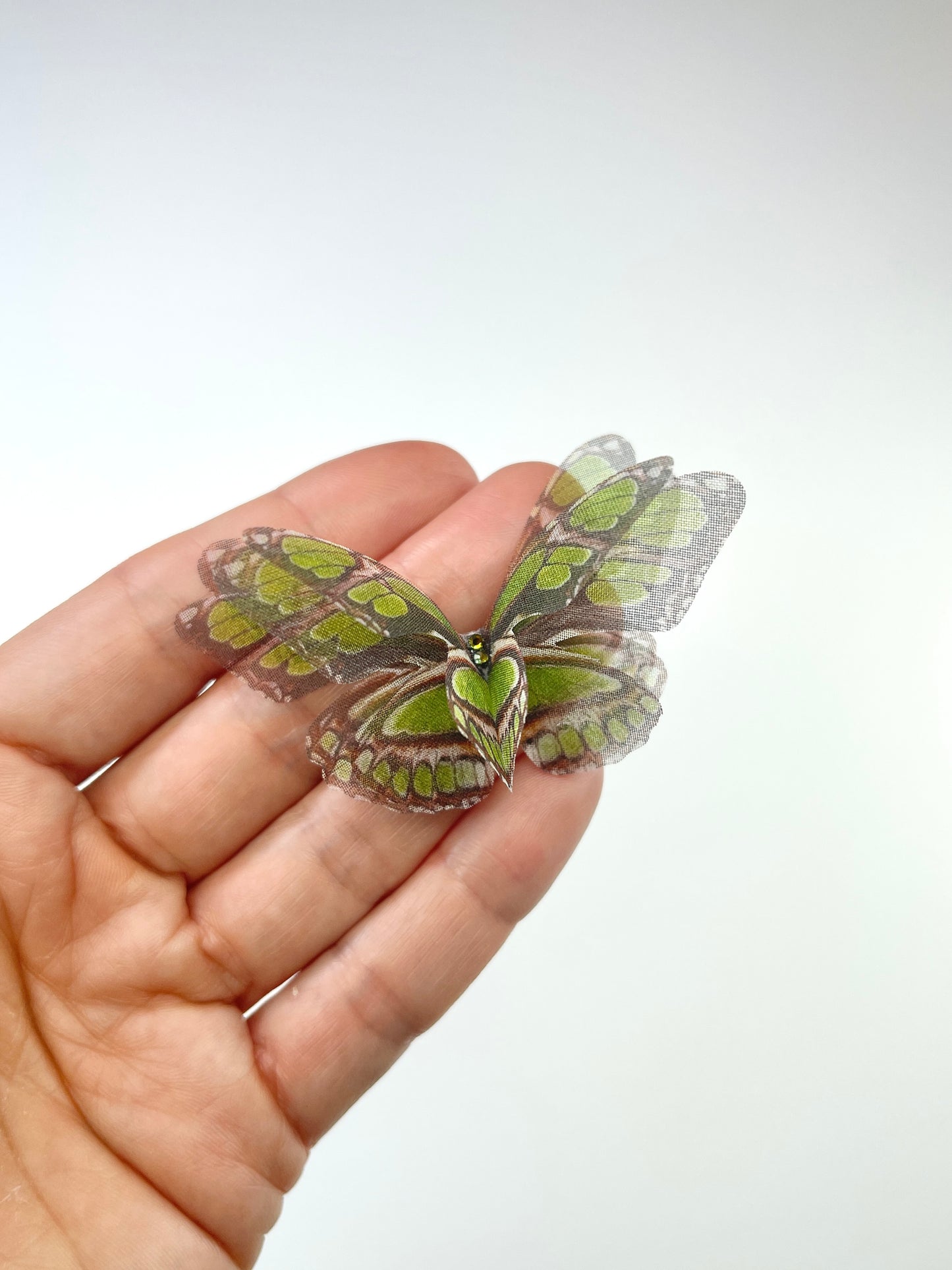 Dark Green silk organza butterfly | 3D butterfly appliqué | spring wedding | bridal boho accessory | veil & flower bouquet decor