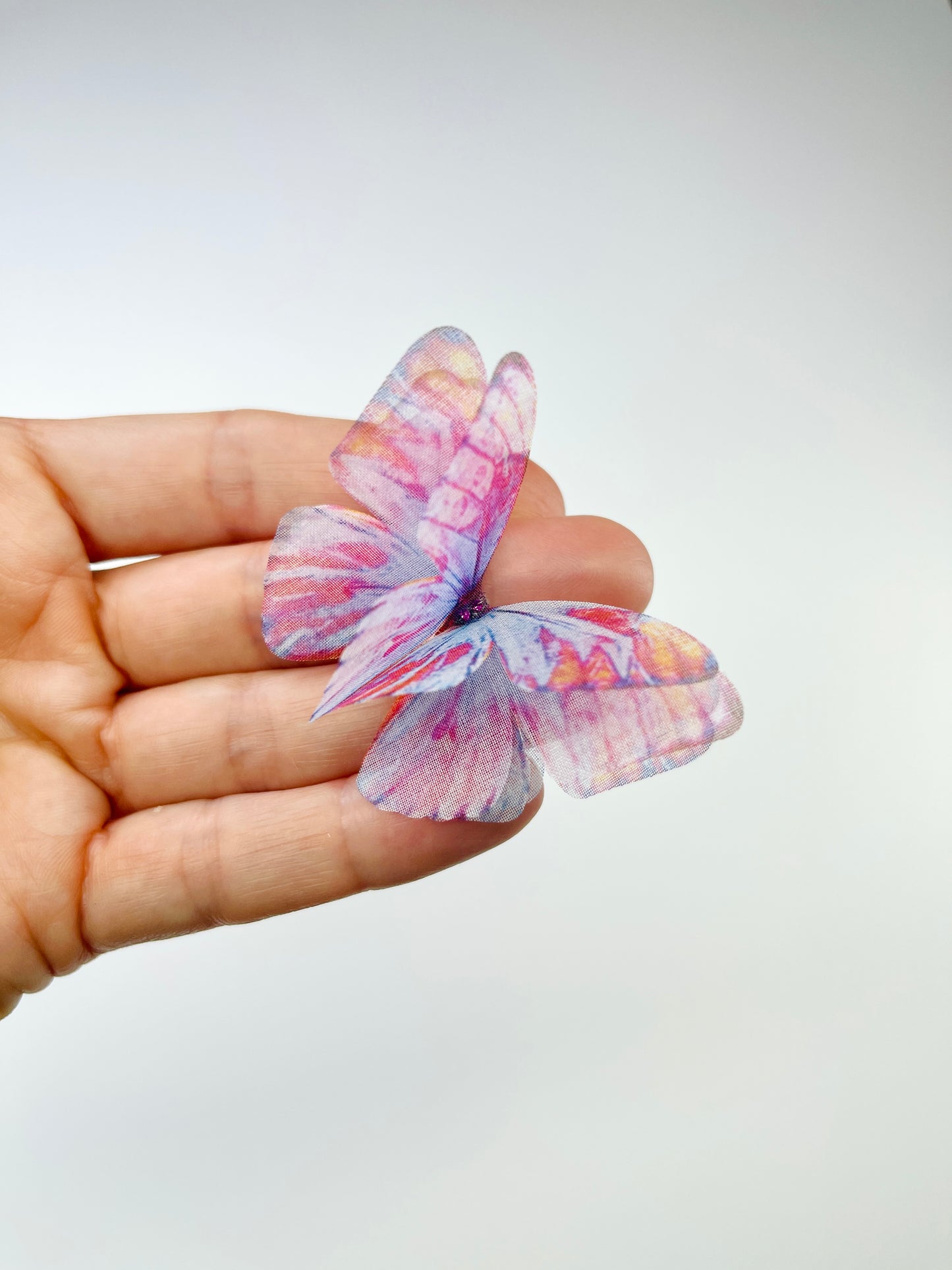 Pink unicorn silk organza butterfly | wedding bouquet | wedding dress applique | bridal shoes accessories