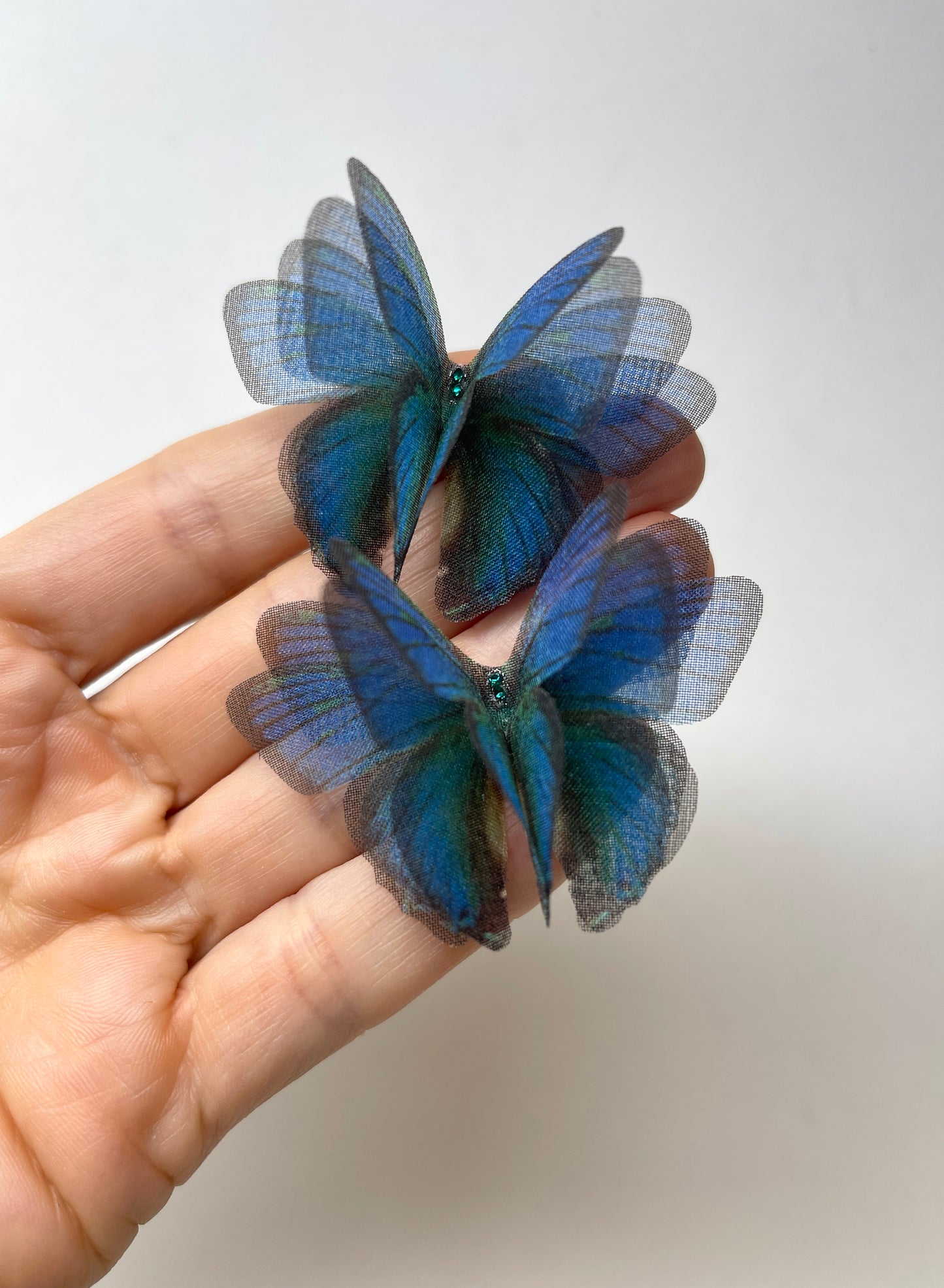 Teal blue silk organza butterfly | bridal bouquet & beach wedding hair accessory | wedding dress applique | bridal shoes accessories