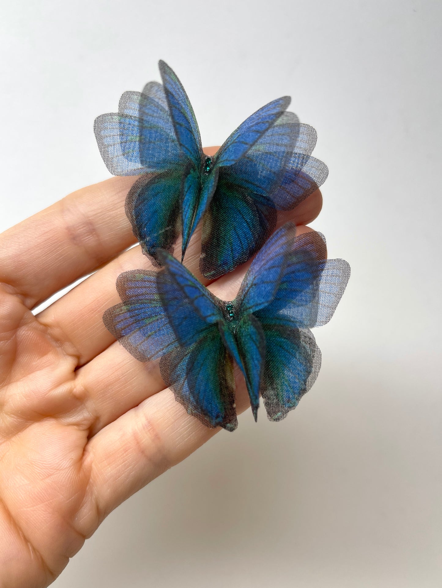 Teal blue silk organza butterfly | bridal bouquet & beach wedding hair accessory | wedding dress applique | bridal shoes accessories