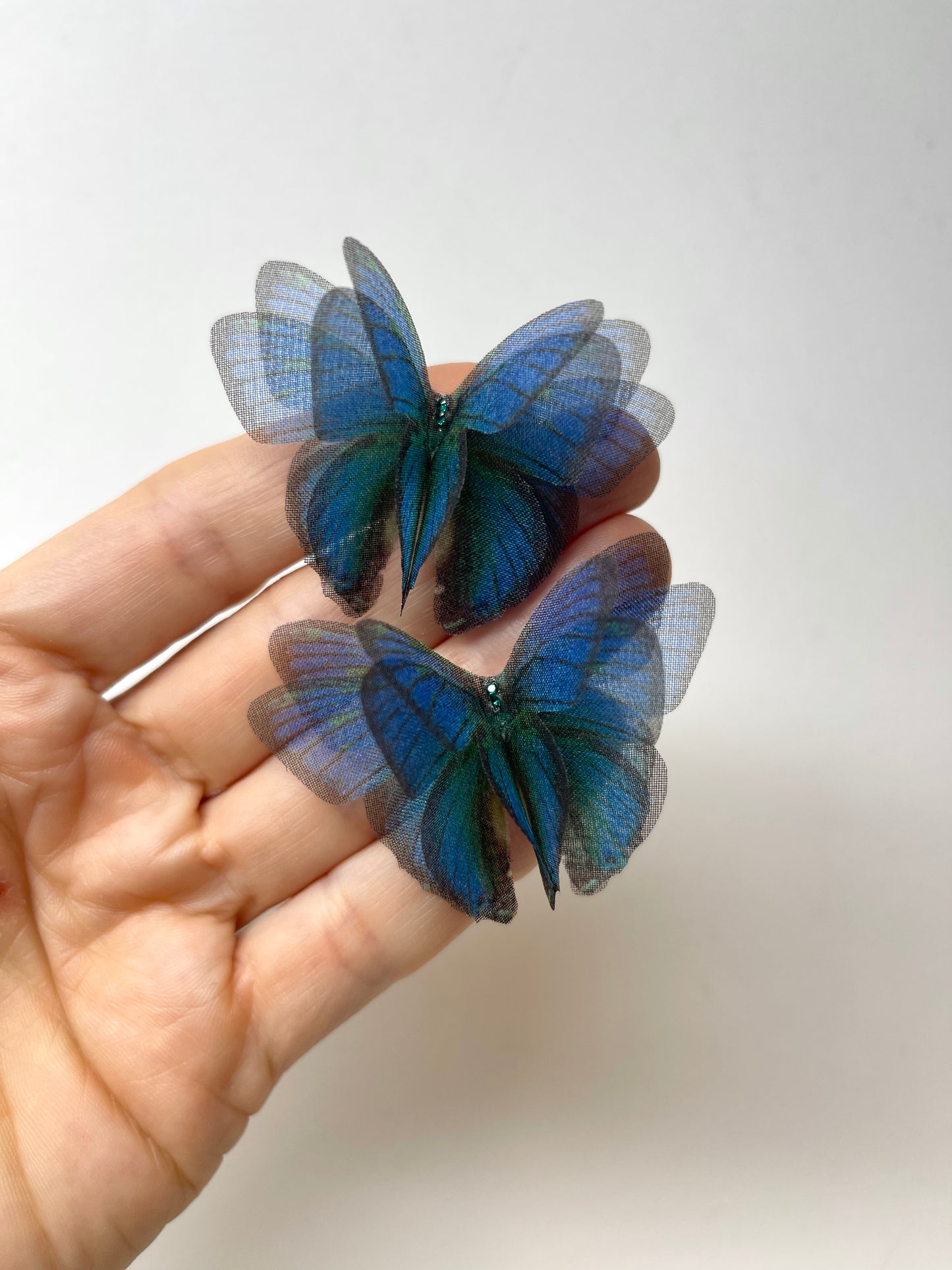 Teal blue silk organza butterfly | bridal bouquet & beach wedding hair accessory | wedding dress applique | bridal shoes accessories