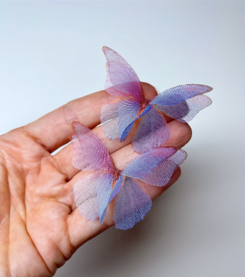 Pastel Unicorn silk organza butterfly | bridal bouquet | bridesmaid accessories | bridal veil hair pins