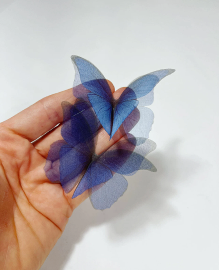 Blue rainbow silk organza butterflies | ombre blue applique for wedding veil | wedding dress | something blue | wedding invitations