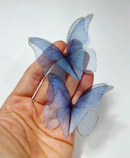 Blue rainbow silk organza butterflies | ombre blue applique for wedding veil | wedding dress | something blue | wedding invitations