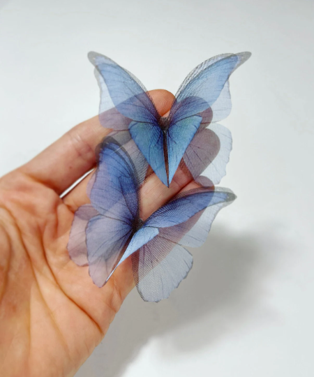 Blue rainbow silk organza butterflies | ombre blue applique for wedding veil | wedding dress | something blue | wedding invitations