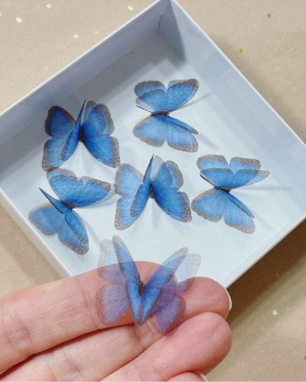 Blue brown silk organza butterfly | wedding veil | wedding dress applique | wedding bouquet