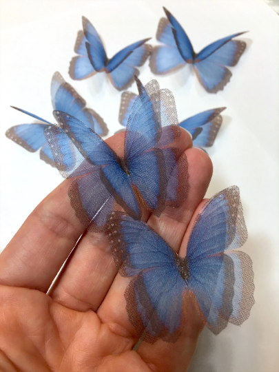 Blue brown silk organza butterfly | wedding veil | wedding dress applique | wedding bouquet