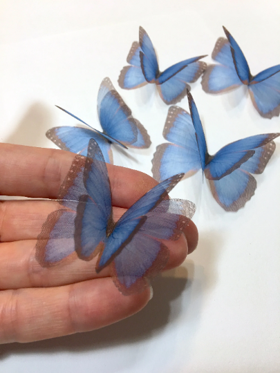 Blue brown silk organza butterfly | wedding veil | wedding dress applique | wedding bouquet