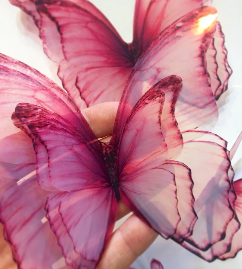 Pink butterflies | plastic translucent butterflies | 3D decorative butterflies | butterfly wall art installation