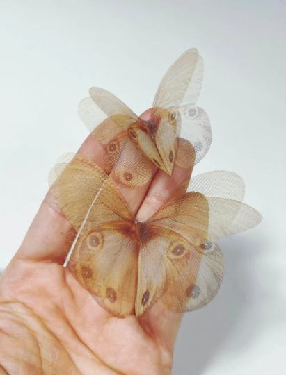 Beige silk organza butterfly | wedding bouquet | bridal accessories | bridal veil hair pins