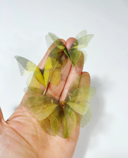 Spring greens silk organza butterfly | wedding veil | wedding dress applique | wedding invitations