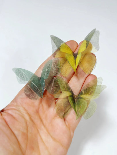 Spring greens silk organza butterfly | wedding veil | wedding dress applique | wedding invitations